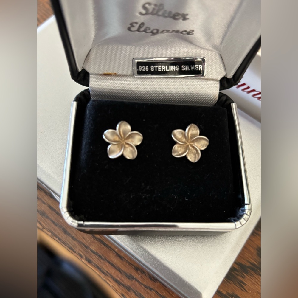 Sterling Silver Plumeria Studs Estate